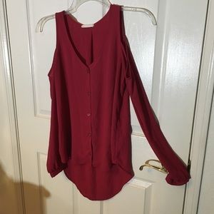 Lush Pink Blouse Cold Shoulder Chiffon Long Sleeve Button Down Nordstrom Sz S